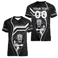 Custom New Zealand Aotearoa Rugby Women V Neck T Shirt Black Fern Maori Tribal Sporty Style - Wonder Print Shop