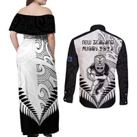 New Zealand Rugby Couples Matching Off Shoulder Maxi Dress and Long Sleeve Button Shirts Proud Aoteroa Stylised Maori Koru LT9 - Wonder Print Shop