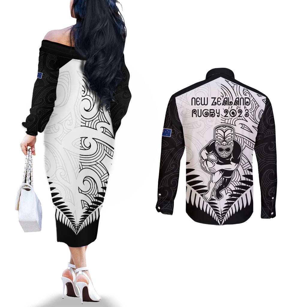 new-zealand-rugby-couples-matching-off-the-shoulder-long-sleeve-dress-and-long-sleeve-button-shirts-proud-aoteroa-stylised-maori-koru