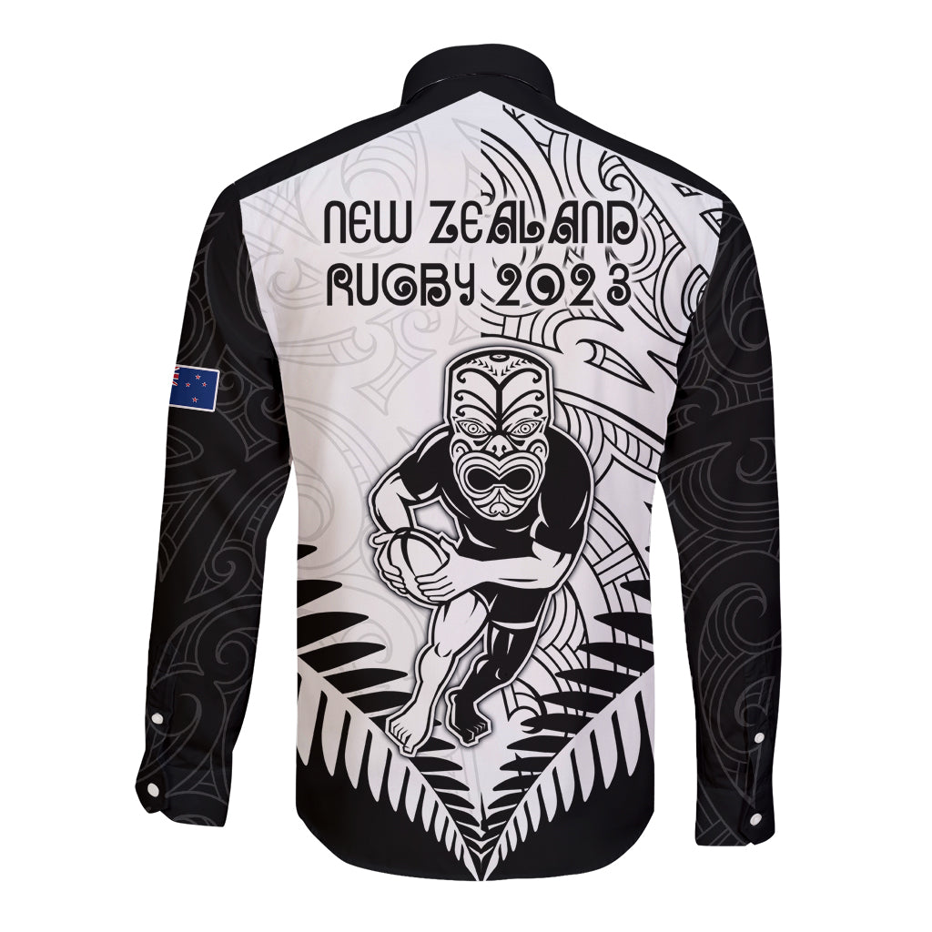 New Zealand Rugby Long Sleeve Button Shirt Proud Aoteroa Stylised Maori Koru - Wonder Print Shop
