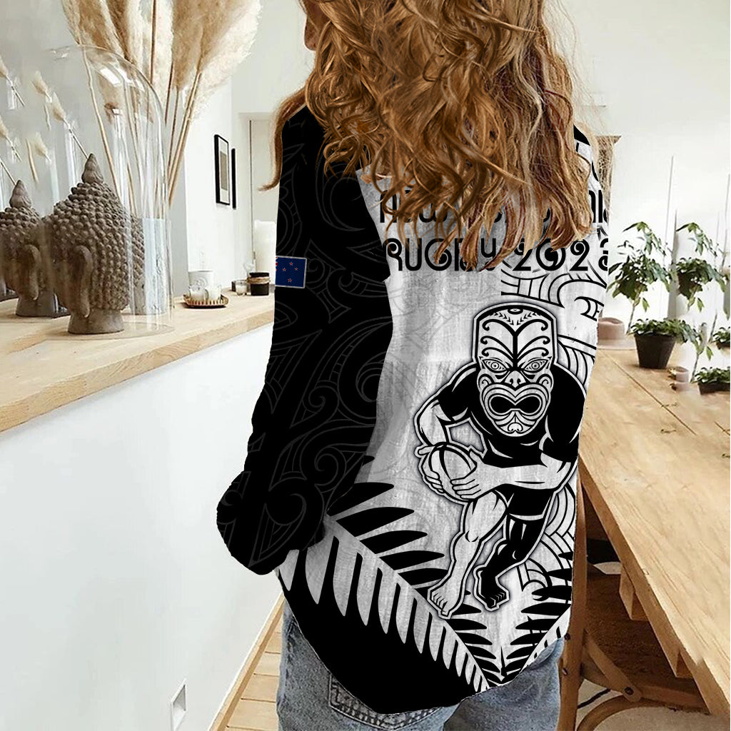 New Zealand Rugby Women Casual Shirt Proud Aoteroa Stylised Maori Koru - Wonder Print Shop