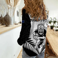 New Zealand Rugby Women Casual Shirt Proud Aoteroa Stylised Maori Koru - Wonder Print Shop
