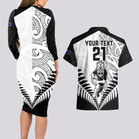 Custom New Zealand Rugby Couples Matching Long Sleeve Bodycon Dress and Hawaiian Shirt Proud Aoteroa Stylised Maori Koru LT9 - Wonder Print Shop