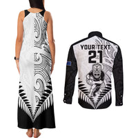 Custom New Zealand Rugby Couples Matching Tank Maxi Dress and Long Sleeve Button Shirts Proud Aoteroa Stylised Maori Koru LT9 - Wonder Print Shop
