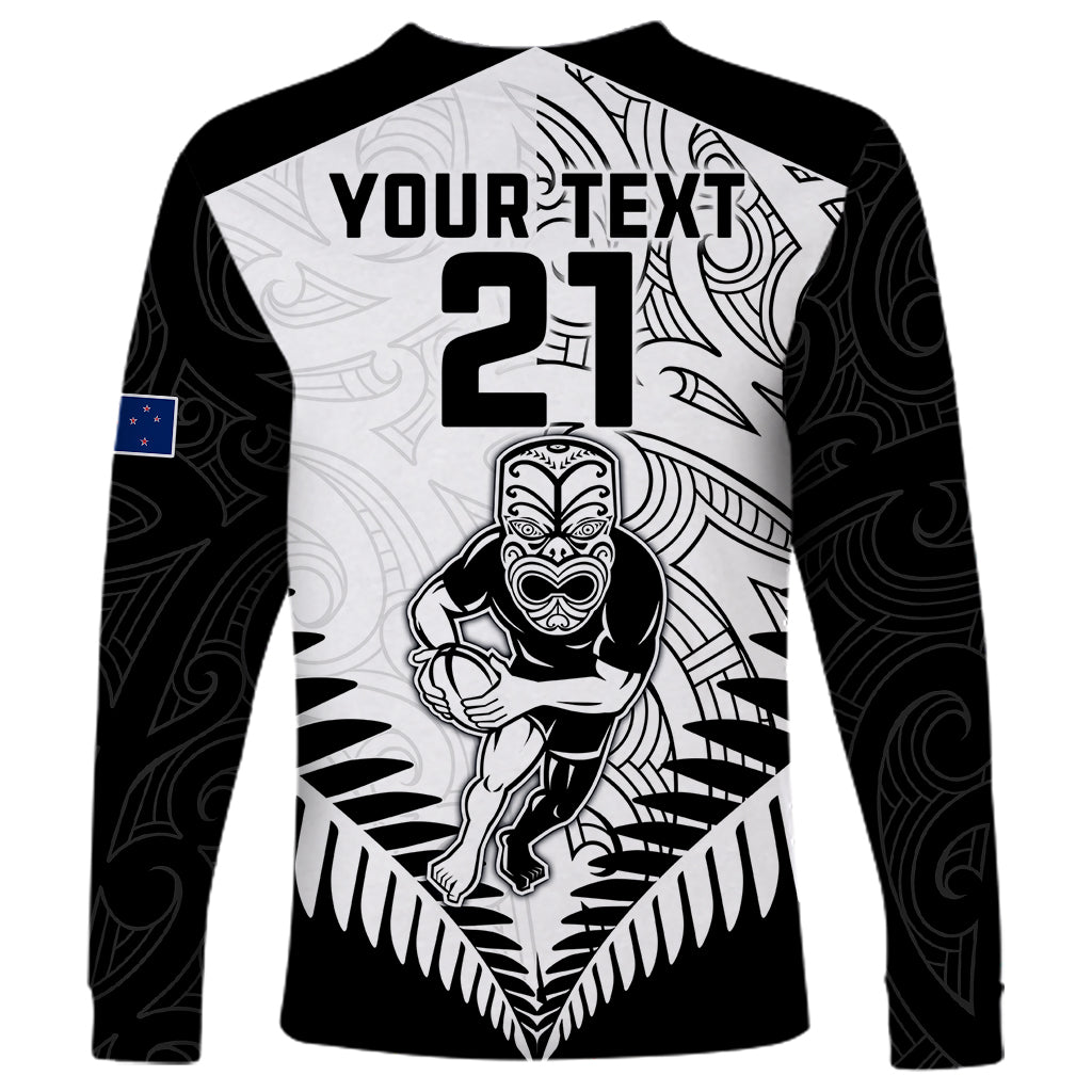 Custom New Zealand Rugby Long Sleeve Shirt Proud Aoteroa Stylised Maori Koru - Wonder Print Shop