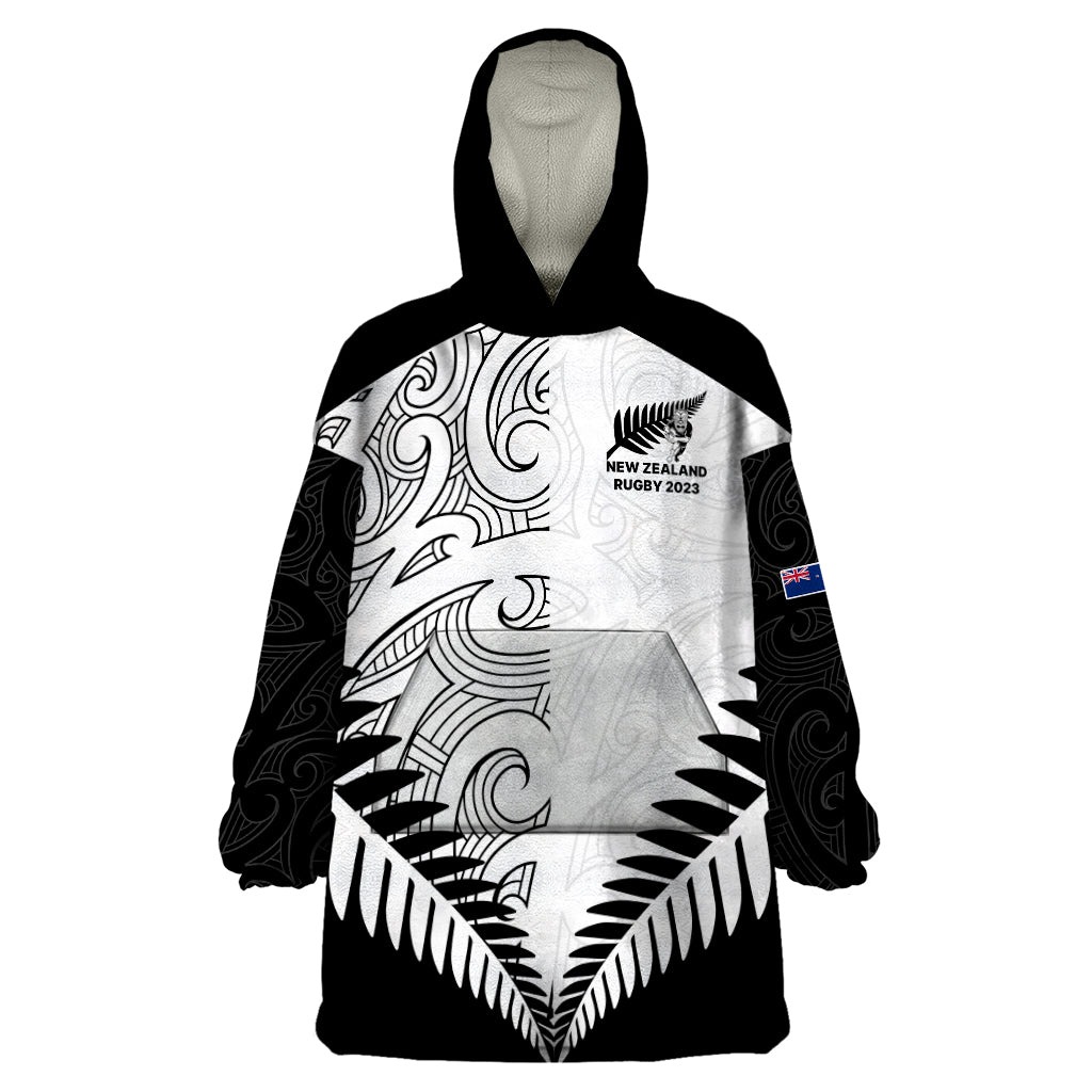 Custom New Zealand Rugby Wearable Blanket Hoodie Proud Aoteroa Stylised Maori Koru - Wonder Print Shop