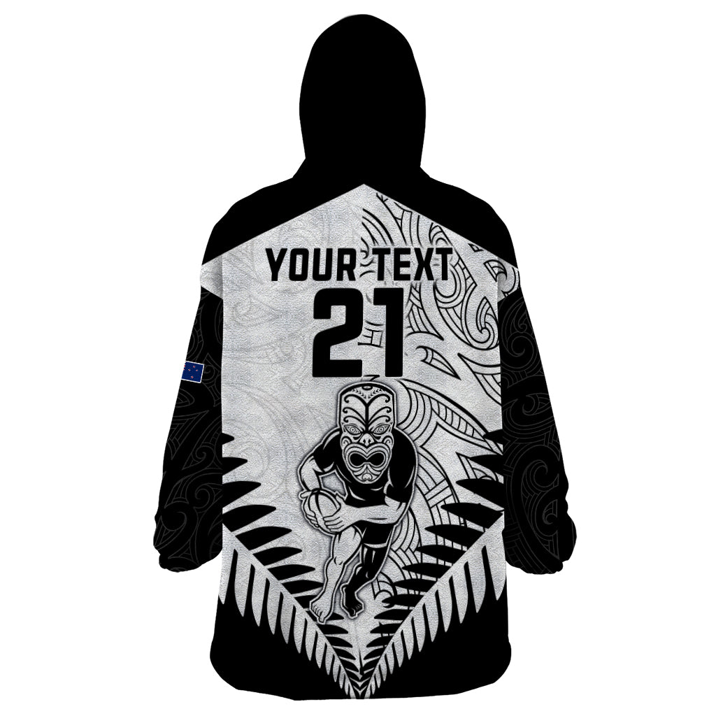 Custom New Zealand Rugby Wearable Blanket Hoodie Proud Aoteroa Stylised Maori Koru - Wonder Print Shop