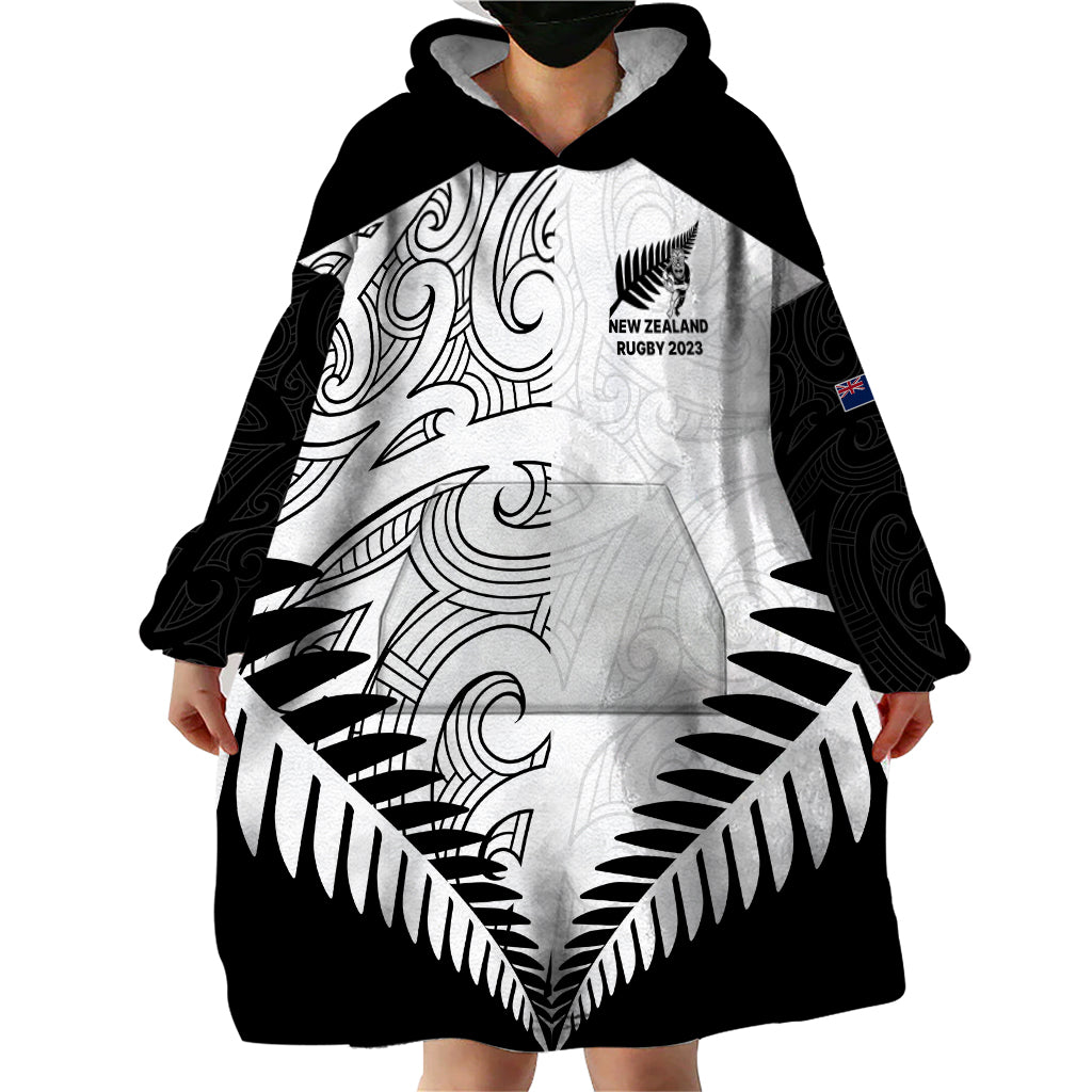 Custom New Zealand Rugby Wearable Blanket Hoodie Proud Aoteroa Stylised Maori Koru - Wonder Print Shop