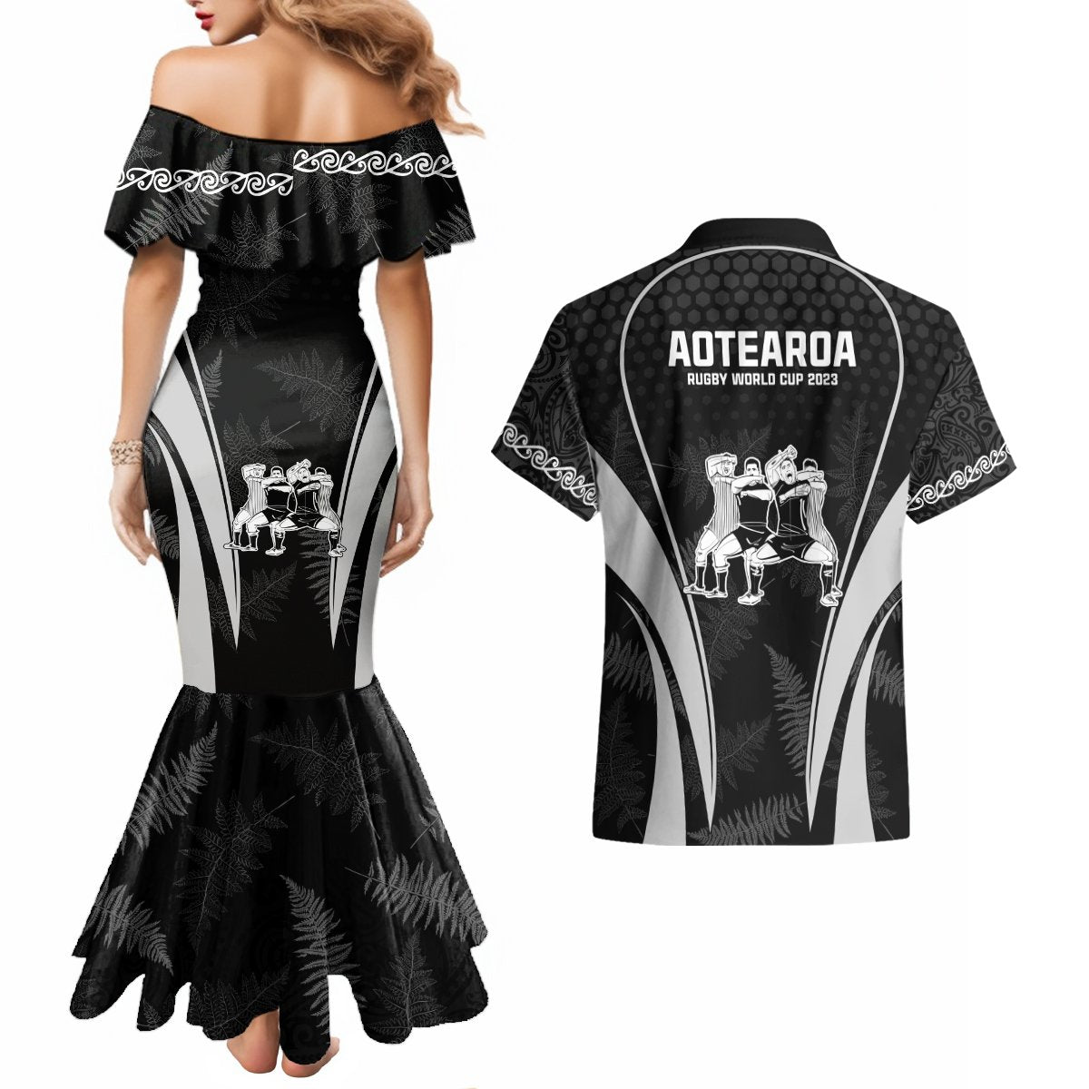 New Zealand Aotearoa Rugby Couples Matching Mermaid Dress and Hawaiian Shirt Haka Dance Mixed Silver Fern Sporty Style LT9 - Wonder Print Shop