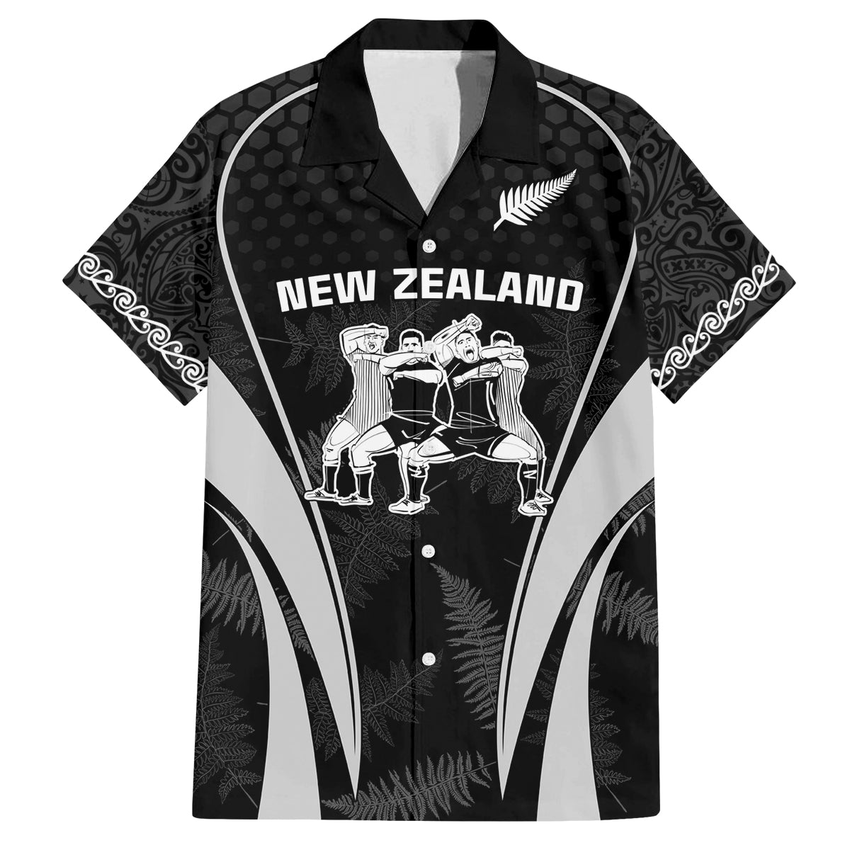 New Zealand Aotearoa Rugby Family Matching Off Shoulder Short Dress and Hawaiian Shirt Haka Dance Mixed Silver Fern Sporty Style LT9 - Wonder Print Shop