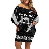 New Zealand Aotearoa Rugby Family Matching Off Shoulder Short Dress and Hawaiian Shirt Haka Dance Mixed Silver Fern Sporty Style LT9 - Wonder Print Shop