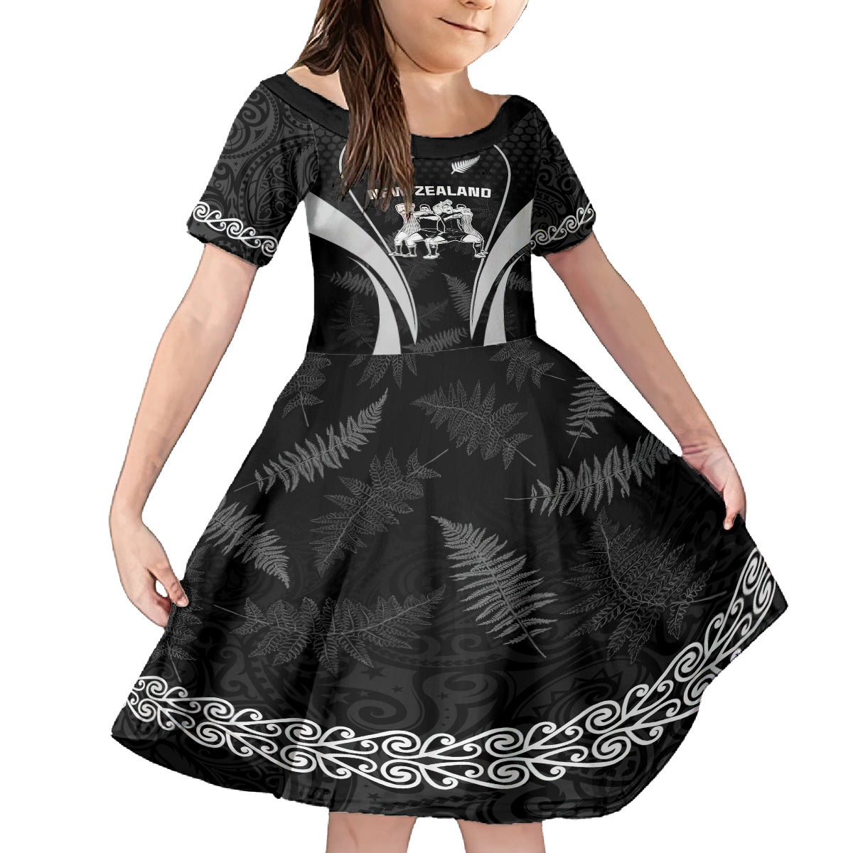 New Zealand Aotearoa Rugby Family Matching Summer Maxi Dress and Hawaiian Shirt Haka Dance Mixed Silver Fern Sporty Style - Wonder Print Shop