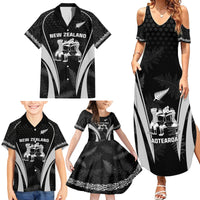 New Zealand Aotearoa Rugby Family Matching Summer Maxi Dress and Hawaiian Shirt Haka Dance Mixed Silver Fern Sporty Style - Wonder Print Shop