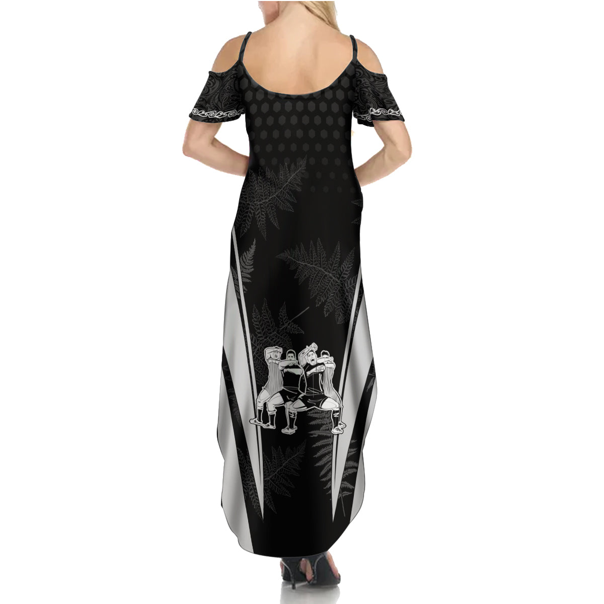 New Zealand Aotearoa Rugby Family Matching Summer Maxi Dress and Hawaiian Shirt Haka Dance Mixed Silver Fern Sporty Style - Wonder Print Shop