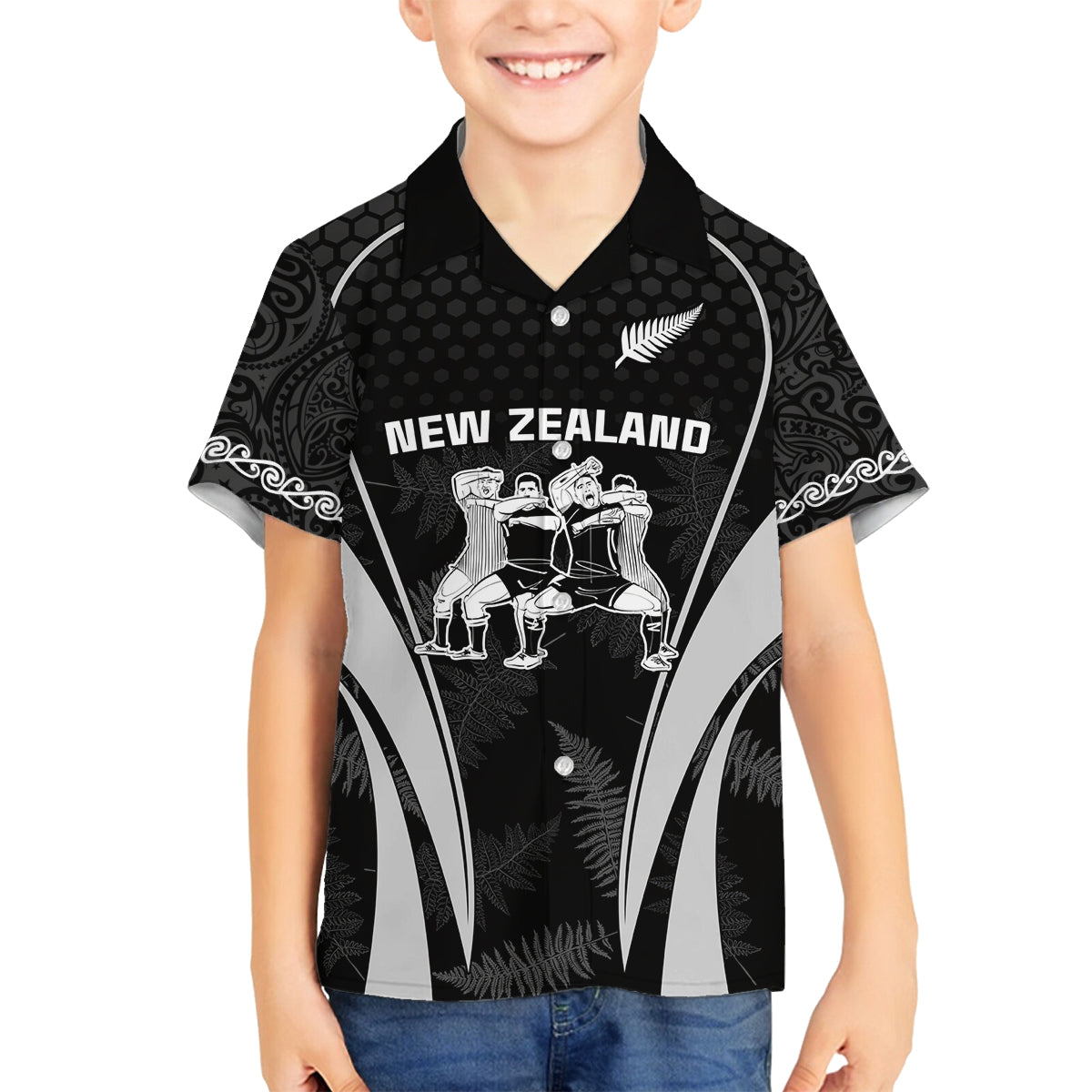 New Zealand Aotearoa Rugby Family Matching Summer Maxi Dress and Hawaiian Shirt Haka Dance Mixed Silver Fern Sporty Style - Wonder Print Shop