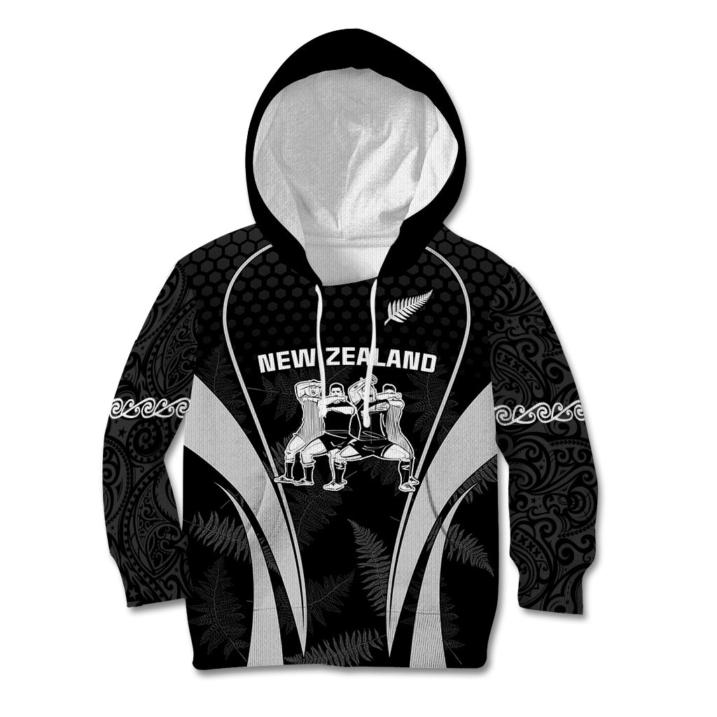 New Zealand Aotearoa Rugby Kid Hoodie Haka Dance Mixed Silver Fern Sporty Style - Wonder Print Shop