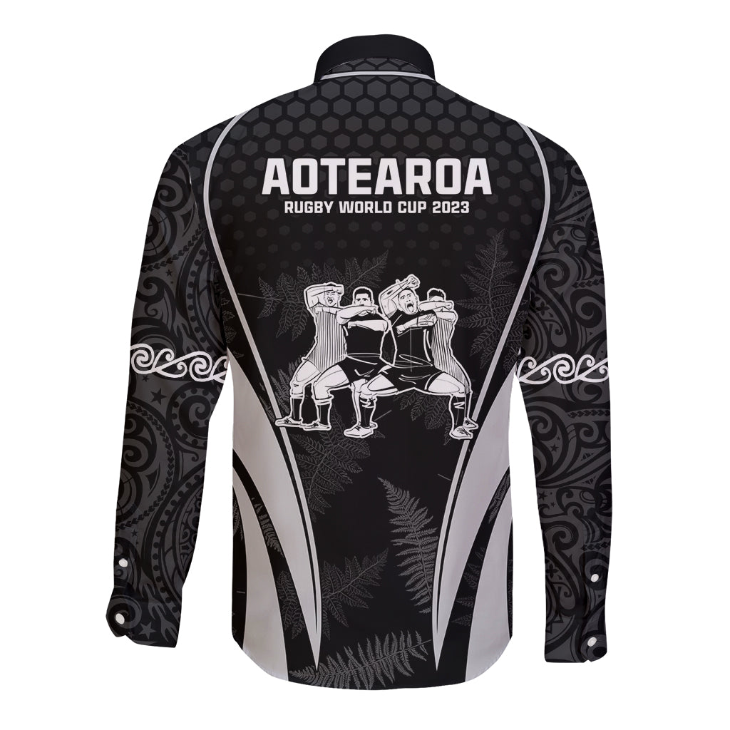 New Zealand Aotearoa Rugby Long Sleeve Button Shirt Haka Dance Mixed Silver Fern Sporty Style - Wonder Print Shop