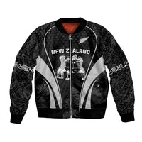 New Zealand Aotearoa Rugby Sleeve Zip Bomber Jacket Haka Dance Mixed Silver Fern Sporty Style - Wonder Print Shop