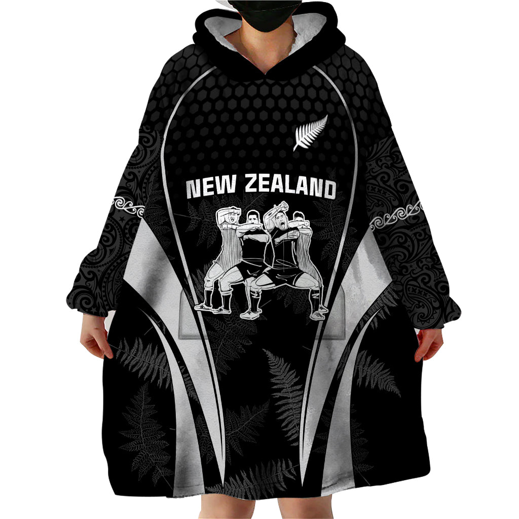 New Zealand Aotearoa Rugby Wearable Blanket Hoodie Haka Dance Mixed Silver Fern Sporty Style - Wonder Print Shop