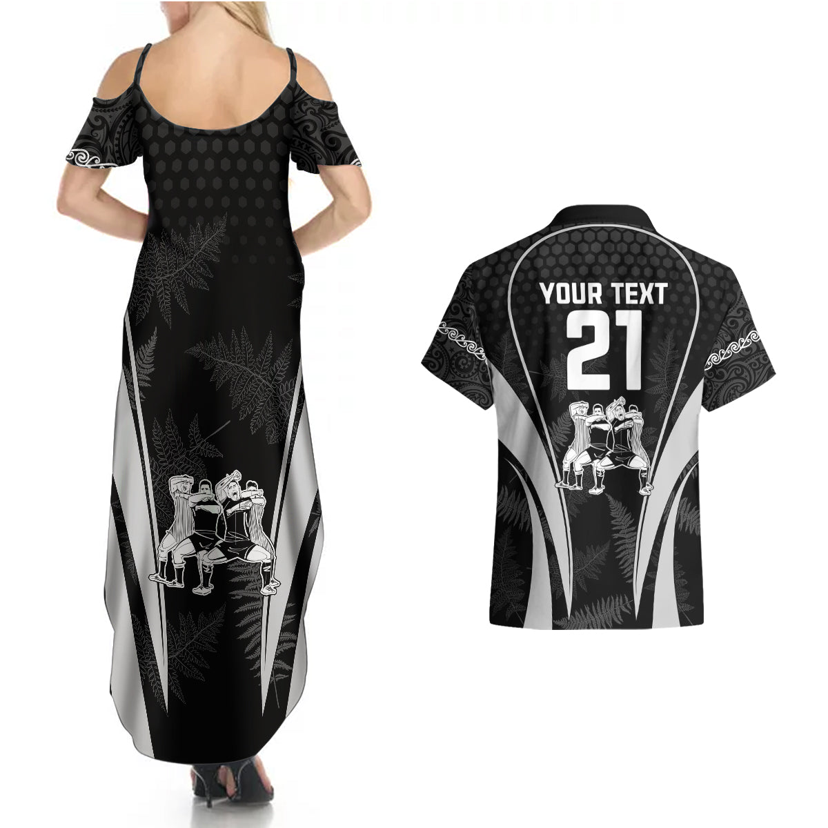 Custom New Zealand Aotearoa Rugby Couples Matching Summer Maxi Dress and Hawaiian Shirt Haka Dance Mixed Silver Fern Sporty Style LT9 - Wonder Print Shop