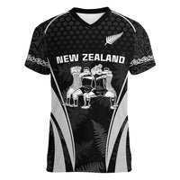 Custom New Zealand Aotearoa Rugby Women V Neck T Shirt Haka Dance Mixed Silver Fern Sporty Style - Wonder Print Shop