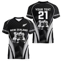 Custom New Zealand Aotearoa Rugby Women V Neck T Shirt Haka Dance Mixed Silver Fern Sporty Style - Wonder Print Shop