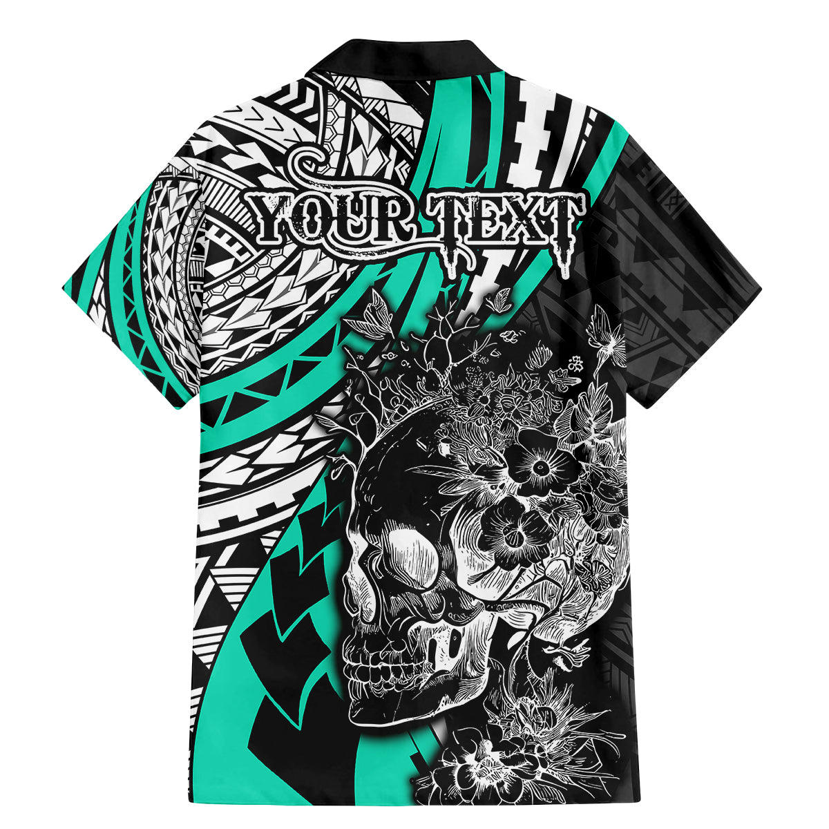Personalised Polynesia Skull Family Matching Mermaid Dress and Hawaiian Shirt Tattoo In The Style Of Maori With Marine Life Aqua LT9 - Wonder Print Shop