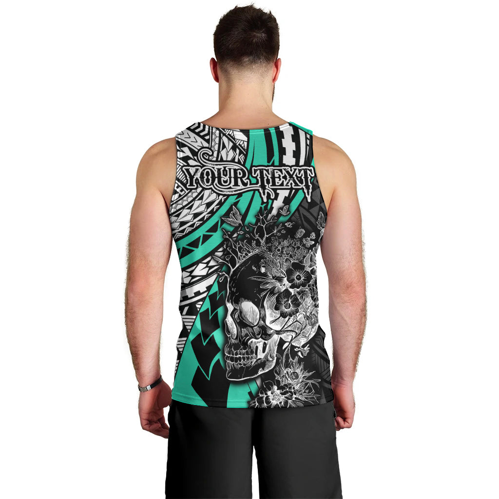 Personalised Polynesia Skull Men Tank Top Tattoo In The Style Of Maori With Marine Life Aqua - Wonder Print Shop