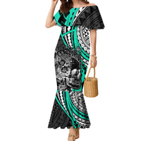 Personalised Polynesia Skull Mermaid Dress Tattoo In The Style Of Maori With Marine Life Aqua - Wonder Print Shop