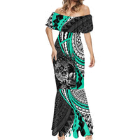 Personalised Polynesia Skull Mermaid Dress Tattoo In The Style Of Maori With Marine Life Aqua - Wonder Print Shop