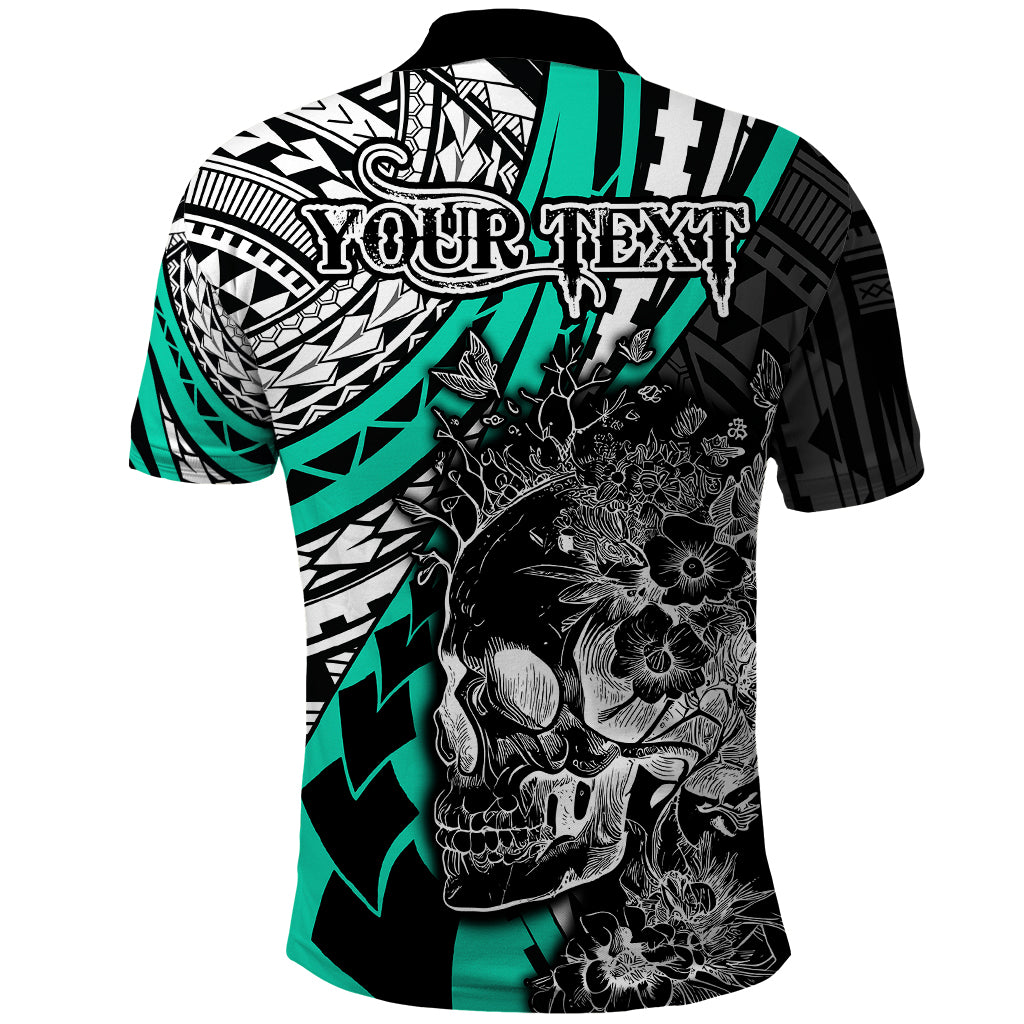 Personalised Polynesia Skull Polo Shirt Tattoo In The Style Of Maori With Marine Life Aqua - Wonder Print Shop