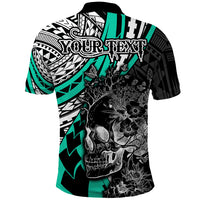 Personalised Polynesia Skull Polo Shirt Tattoo In The Style Of Maori With Marine Life Aqua - Wonder Print Shop