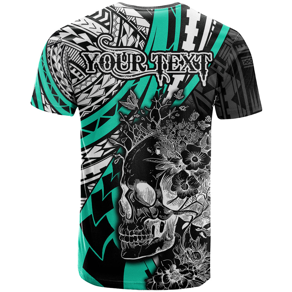 Personalised Polynesia Skull T Shirt Tattoo In The Style Of Maori With Marine Life Aqua - Wonder Print Shop