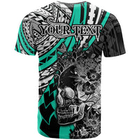Personalised Polynesia Skull T Shirt Tattoo In The Style Of Maori With Marine Life Aqua - Wonder Print Shop