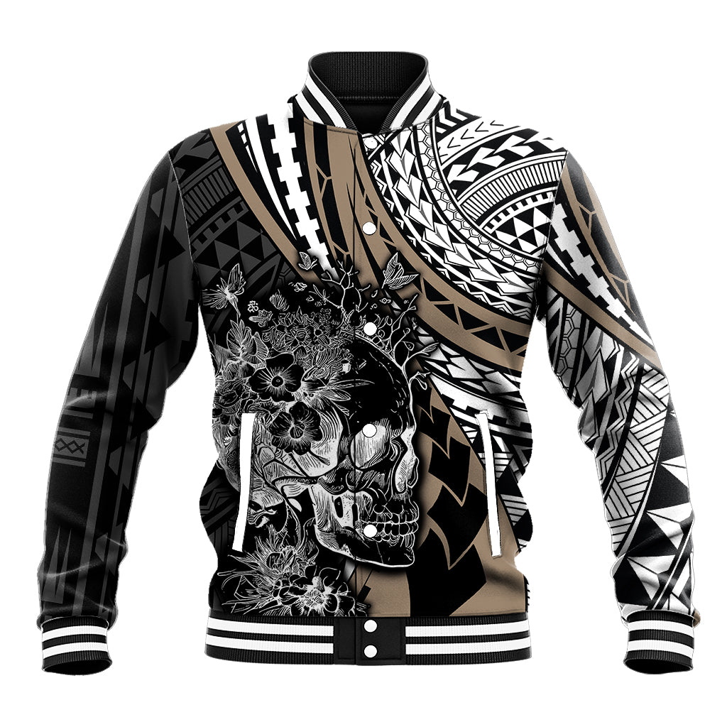 Personalised Polynesia Skull Baseball Jacket Tattoo In The Style Of Maori With Marine Life Gold LT9 - Wonder Print Shop