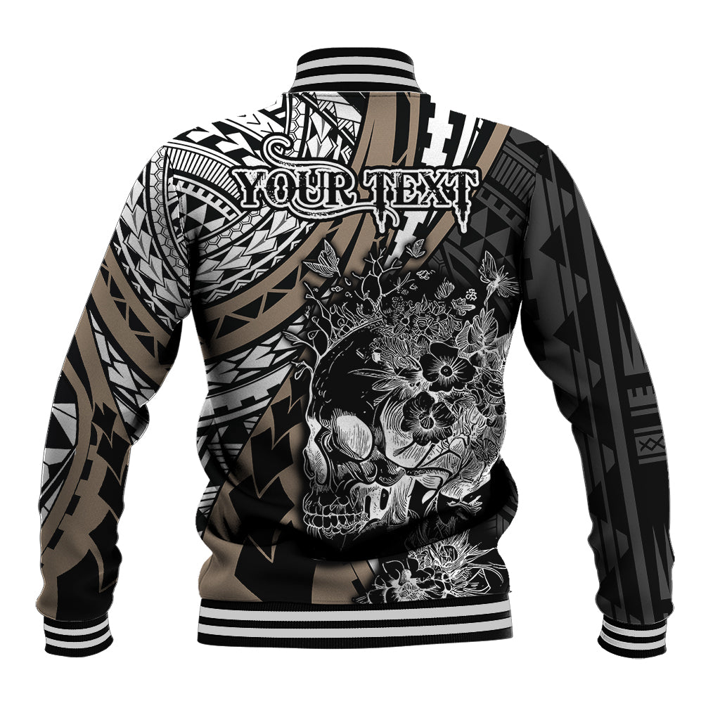 Personalised Polynesia Skull Baseball Jacket Tattoo In The Style Of Maori With Marine Life Gold LT9 - Wonder Print Shop