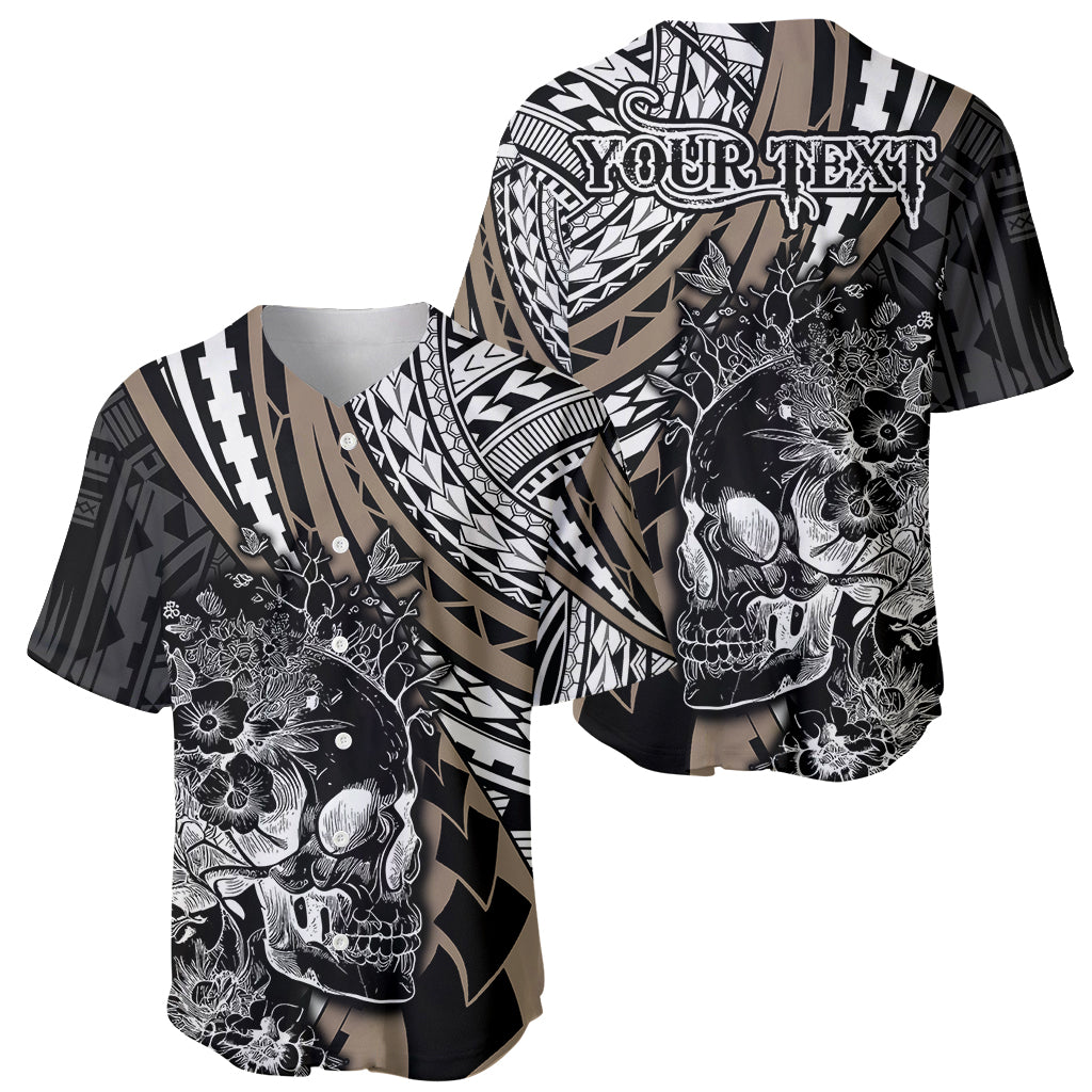Personalised Polynesia Skull Baseball Jersey Tattoo In The Style Of Maori With Marine Life Gold LT9 - Wonder Print Shop