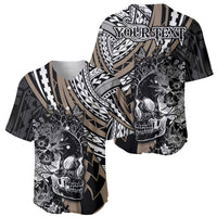 Personalised Polynesia Skull Baseball Jersey Tattoo In The Style Of Maori With Marine Life Gold LT9 - Wonder Print Shop