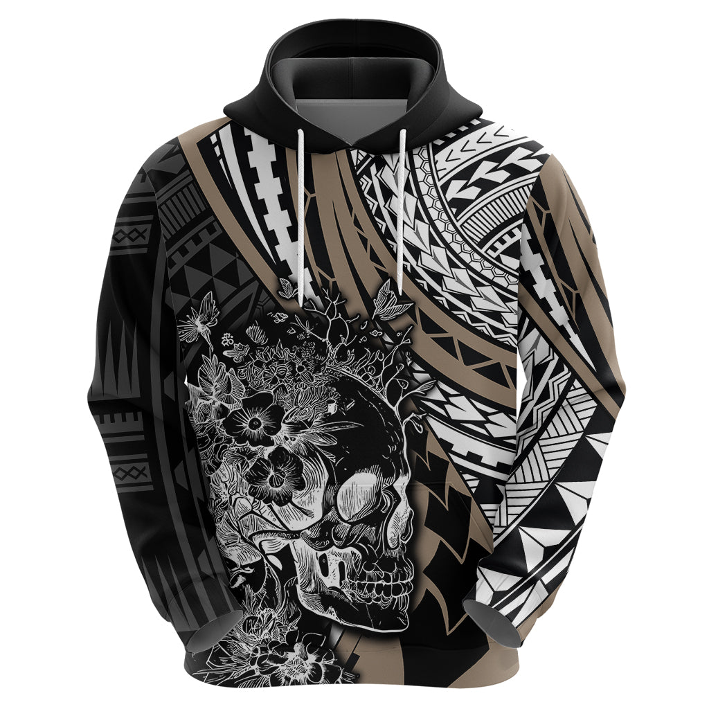 Personalised Polynesia Skull Hoodie Tattoo In The Style Of Maori With Marine Life Gold - Wonder Print Shop