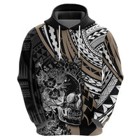 Personalised Polynesia Skull Hoodie Tattoo In The Style Of Maori With Marine Life Gold - Wonder Print Shop