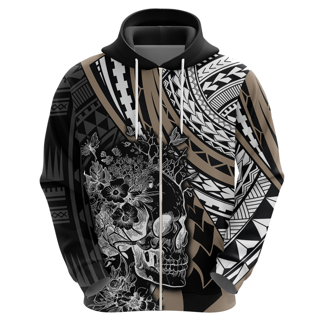 Personalised Polynesia Skull Hoodie Tattoo In The Style Of Maori With Marine Life Gold - Wonder Print Shop