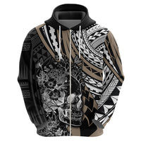 Personalised Polynesia Skull Hoodie Tattoo In The Style Of Maori With Marine Life Gold - Wonder Print Shop