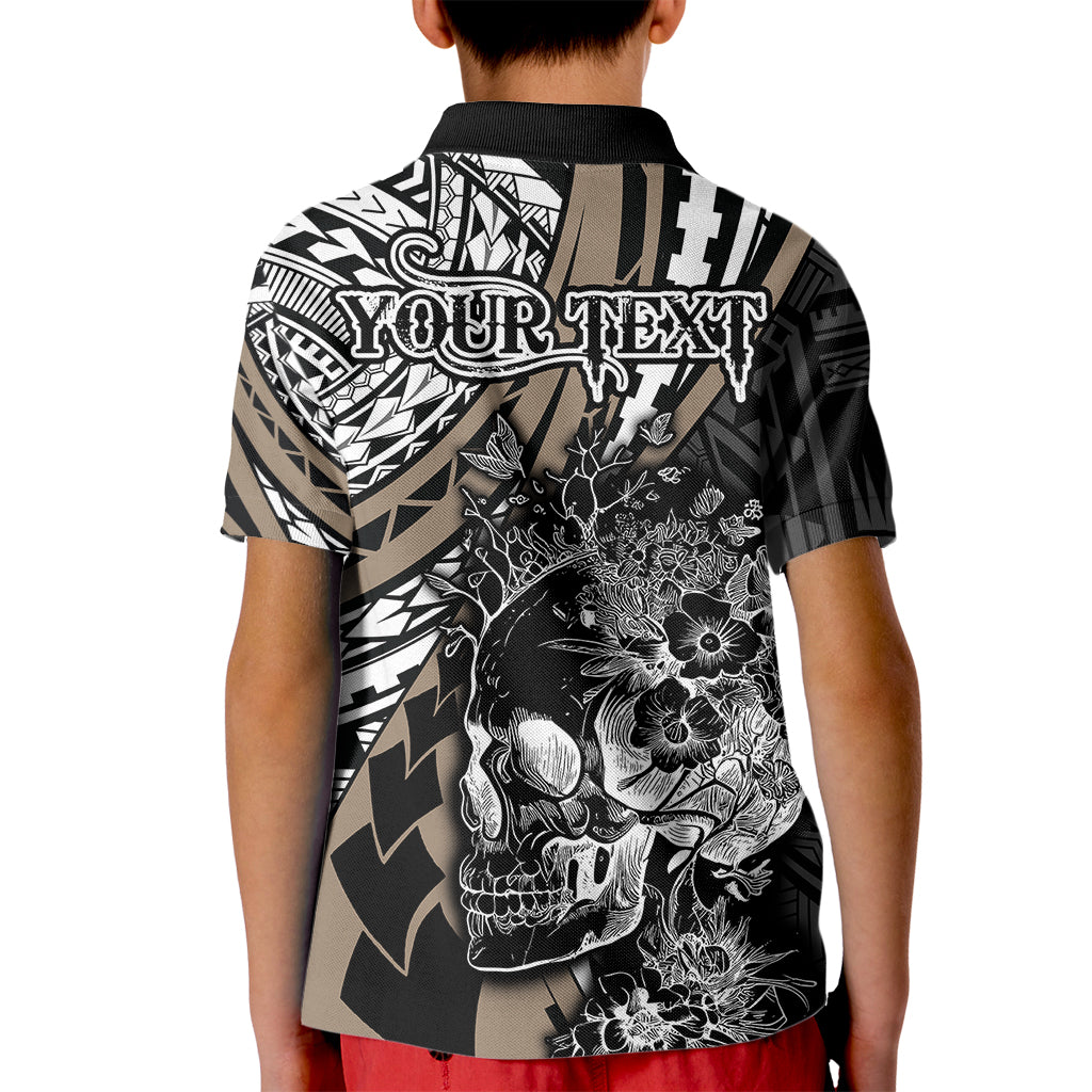 Personalised Polynesia Skull Kid Polo Shirt Tattoo In The Style Of Maori With Marine Life Gold - Wonder Print Shop
