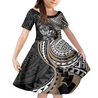 Personalised Polynesia Skull Kid Short Sleeve Dress Tattoo In The Style Of Maori With Marine Life Gold - Wonder Print Shop