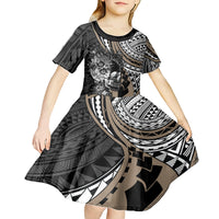 Personalised Polynesia Skull Kid Short Sleeve Dress Tattoo In The Style Of Maori With Marine Life Gold - Wonder Print Shop