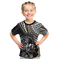 Personalised Polynesia Skull Kid T Shirt Tattoo In The Style Of Maori With Marine Life Gold - Wonder Print Shop