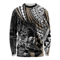 Personalised Polynesia Skull Long Sleeve Shirt Tattoo In The Style Of Maori With Marine Life Gold - Wonder Print Shop