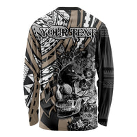 Personalised Polynesia Skull Long Sleeve Shirt Tattoo In The Style Of Maori With Marine Life Gold - Wonder Print Shop