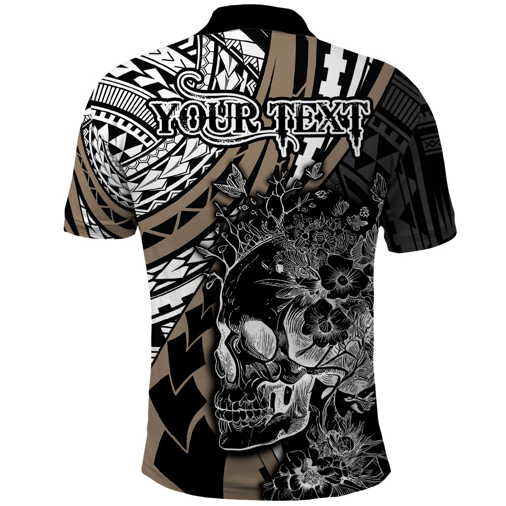 Personalised Polynesia Skull Polo Shirt Tattoo In The Style Of Maori With Marine Life Gold - Wonder Print Shop