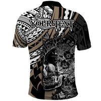 Personalised Polynesia Skull Polo Shirt Tattoo In The Style Of Maori With Marine Life Gold - Wonder Print Shop